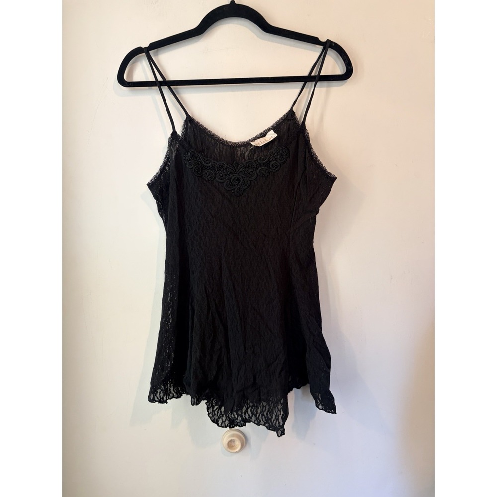 Vintage Delicates Black Lace Cami Tank Top Sheer Spaghetti Strap M Coquette Boho